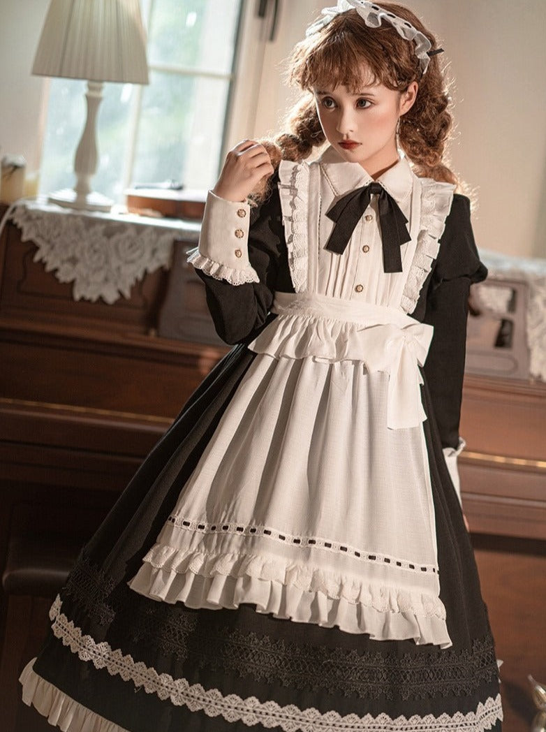 フロントリボンランタンロングスリーブメイドドレス＋フリルビッグ