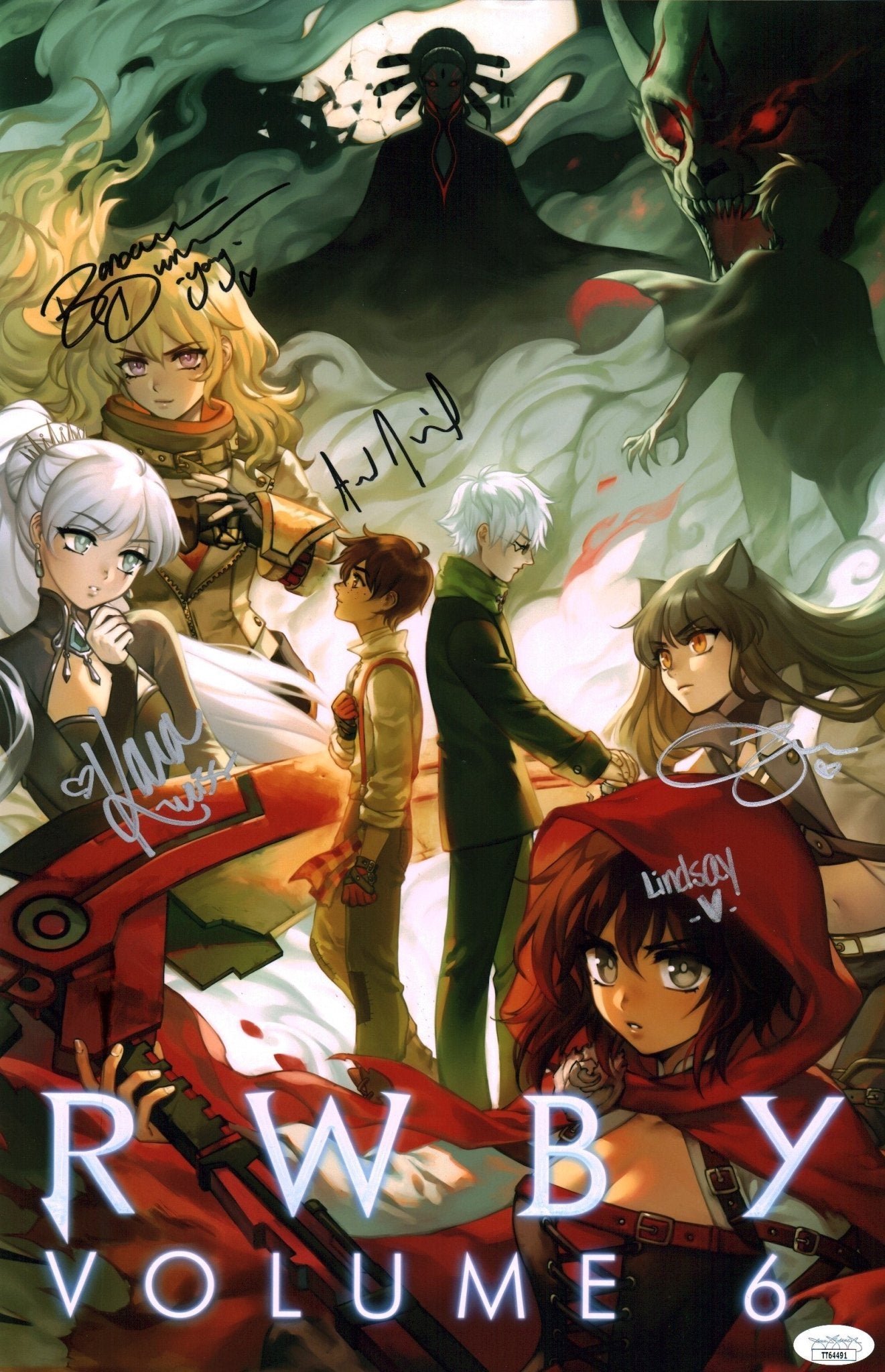 RWBY 11x17 Cast Mini Poster x5 Signed Eberle Dunkelman Jones Zech Dism