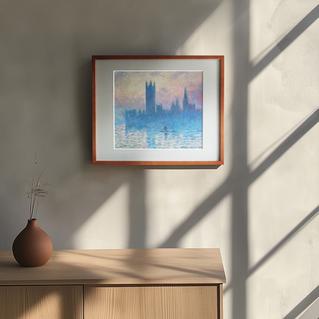 クロード・モネ 「国会議事堂、日没」アートポスター（フレーム付き