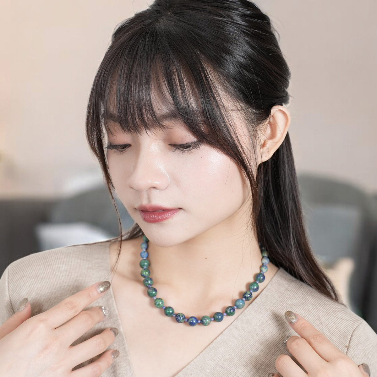 ネックレス 天然石 アジュールマラカイト ソーダライト ブルー