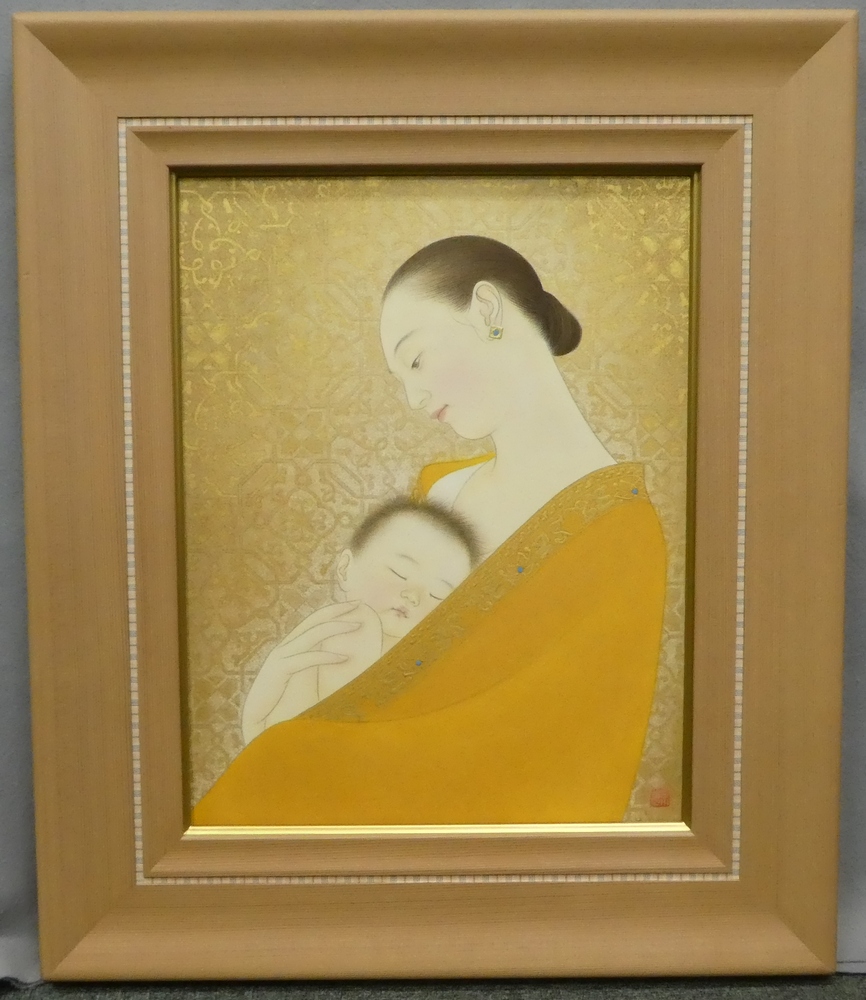 安田育代 『母と子 光の中で』 [古美術こもれび] 骨董,掛軸,絵画の買取