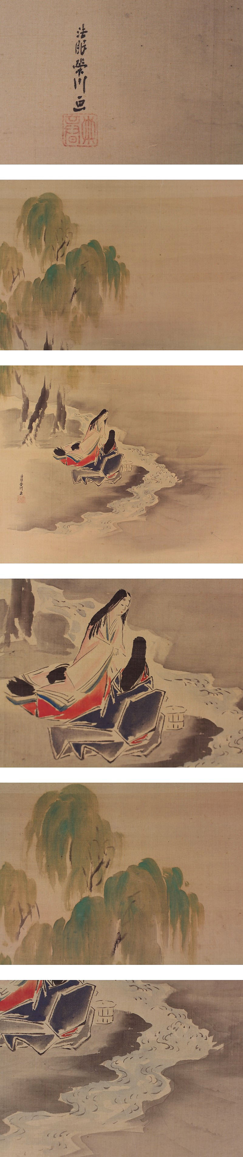 模写⁄梅里⁄北畠顕信卿鳥海山祈願之図⁄双幅⁄布袋屋掛軸HE-274 //梅里