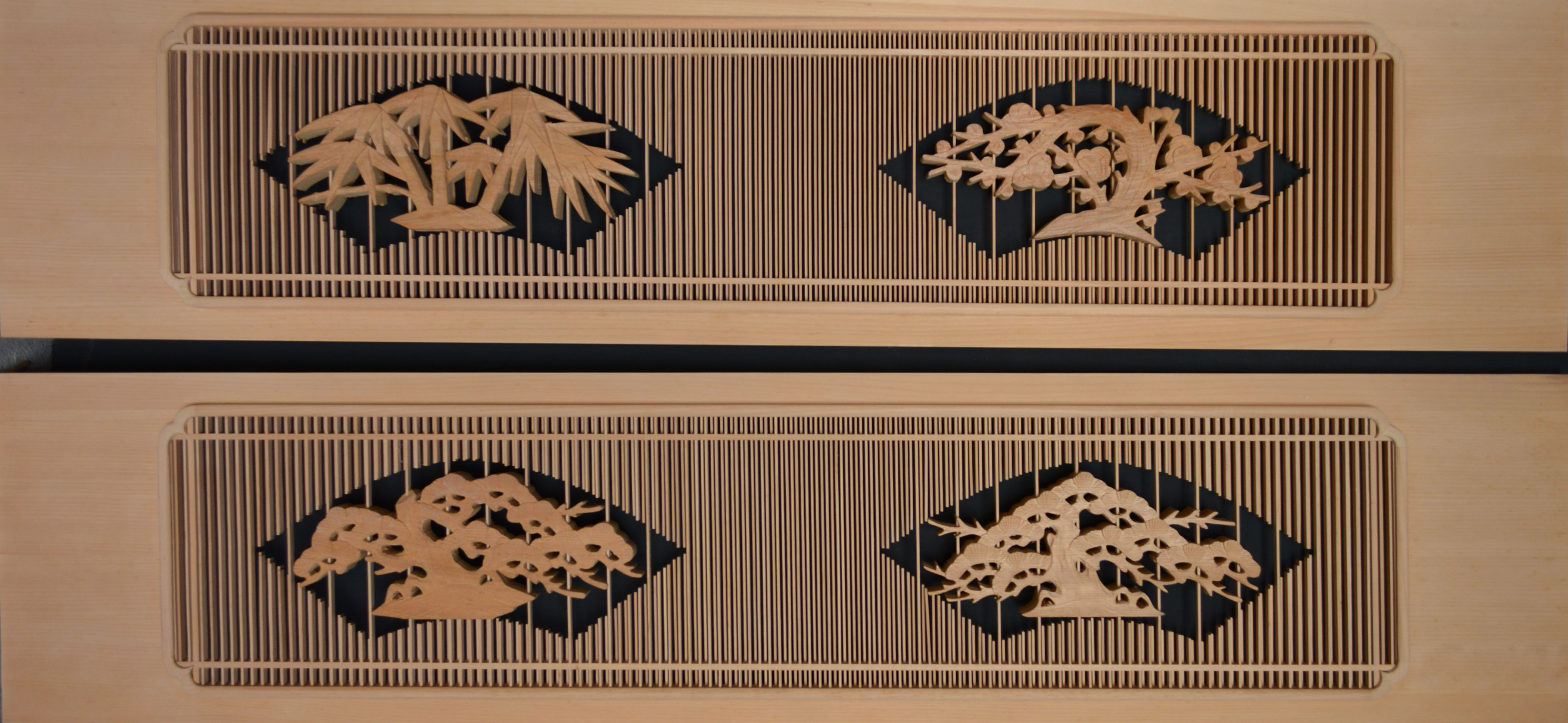 彫刻欄間の高原銘木店 ＞ 組子ランマ ＞ 0644 組子ランマ 松竹梅 4.5尺