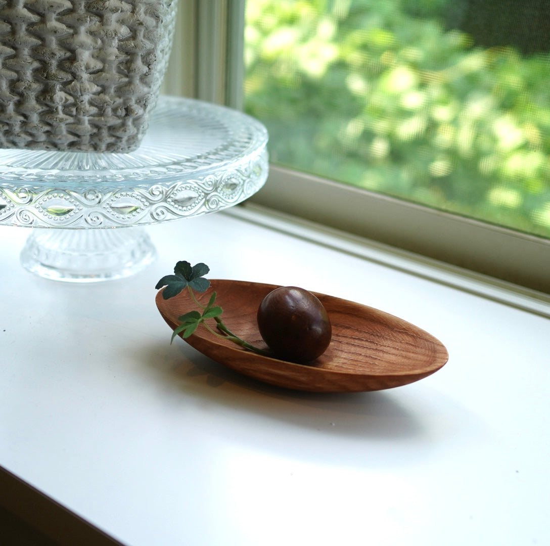 ニレ無垢材 リメイクボウル 楕円 プレート トレイ 18㎝ リバイブ
