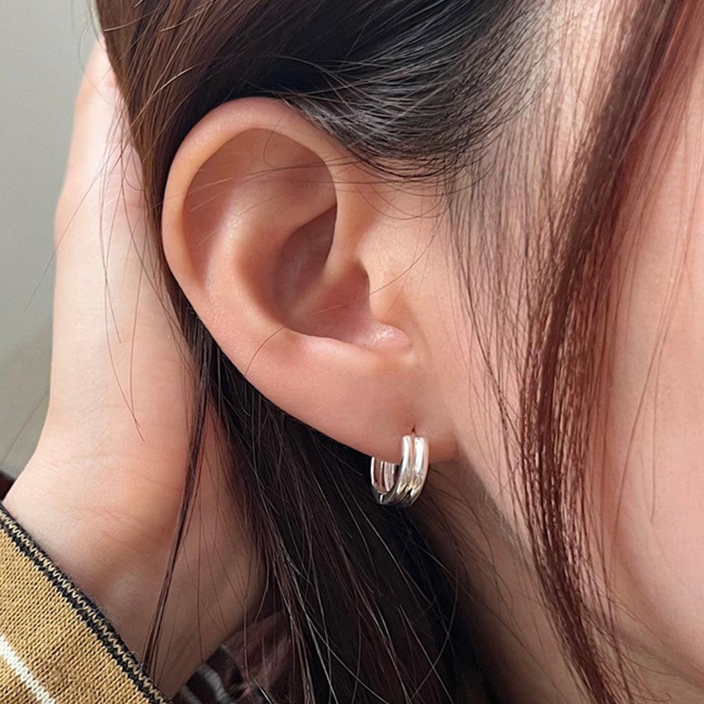 925 Silver]ダブル ライン ワンタッチ リングピアス 両耳用 韓国