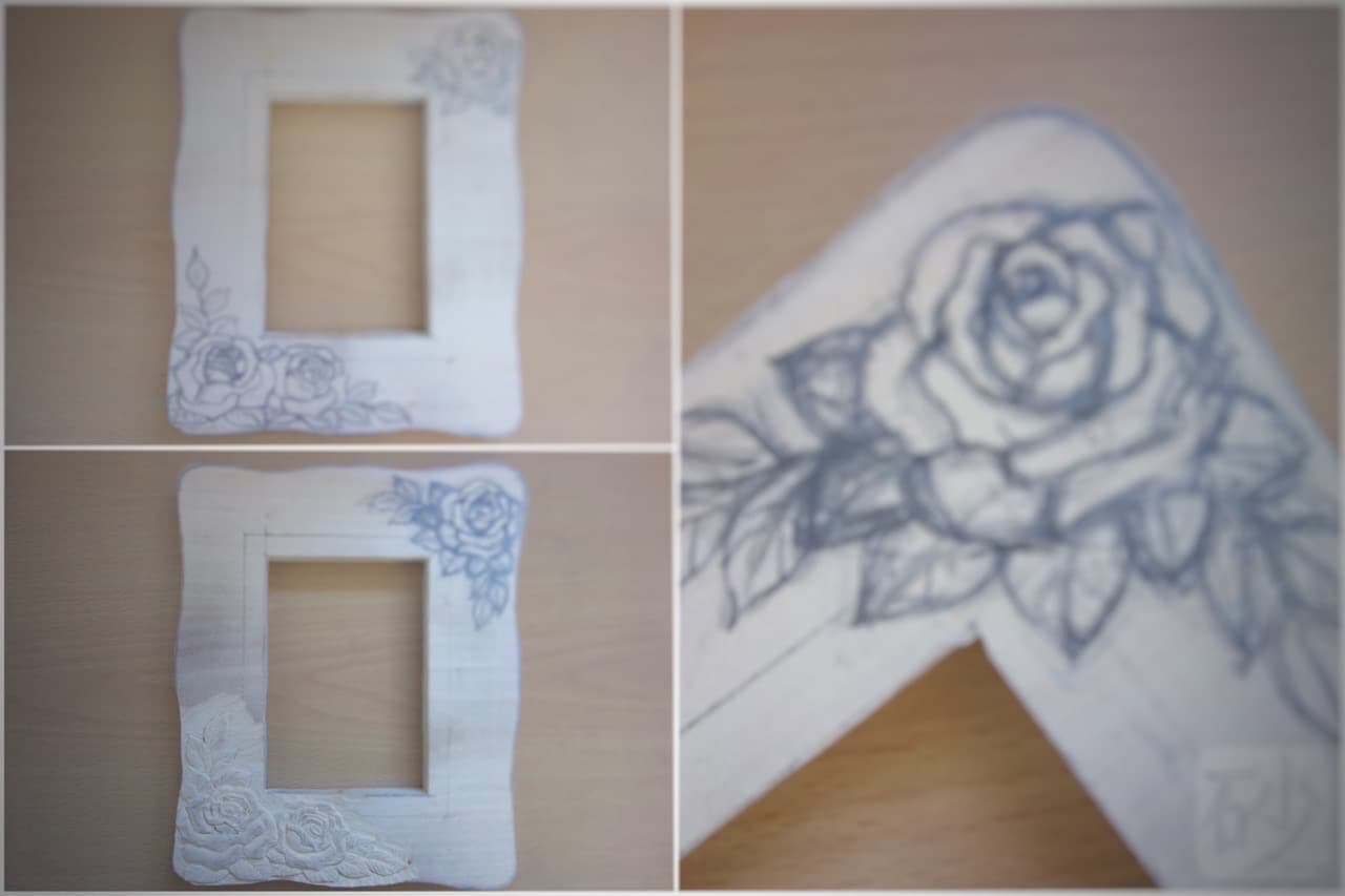 薔薇のフォトフレームを制作する | 木を彫る日々