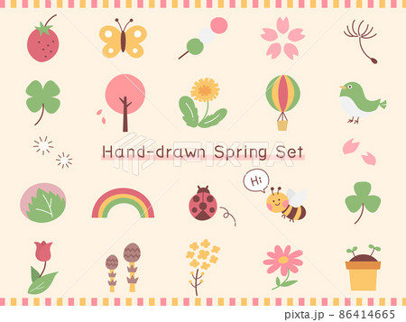 春 手描き 手書き 手描き風 イラスト セット 桜 いちご 蝶々 蝶 つくし