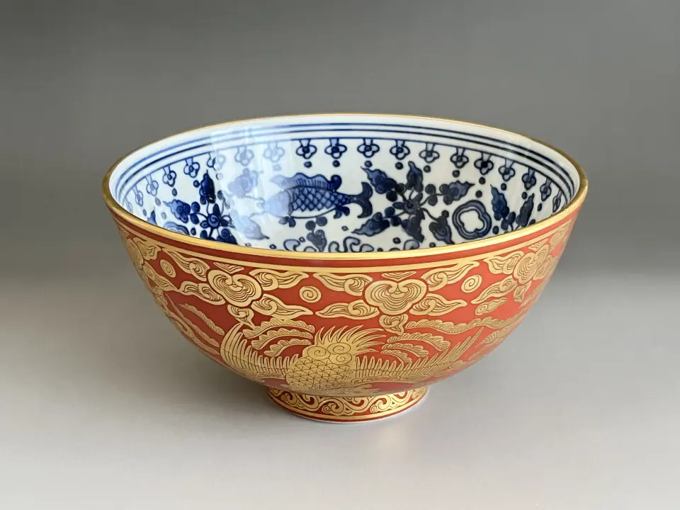 ☆ 坪島土平 （師 川喜田半泥子） 廣永窯 象嵌赤絵 花鳥文 水指 四方入