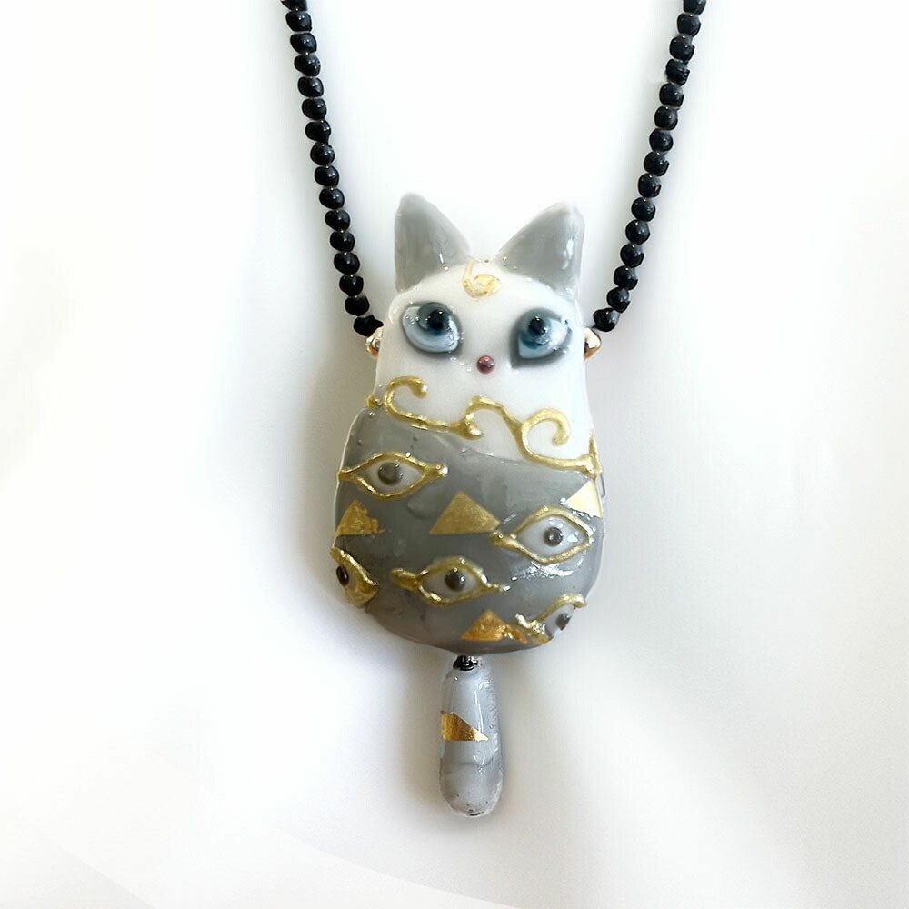 楽天市場】城下鮎子さんの とんぼ玉ネックレス クリムト猫 【猫