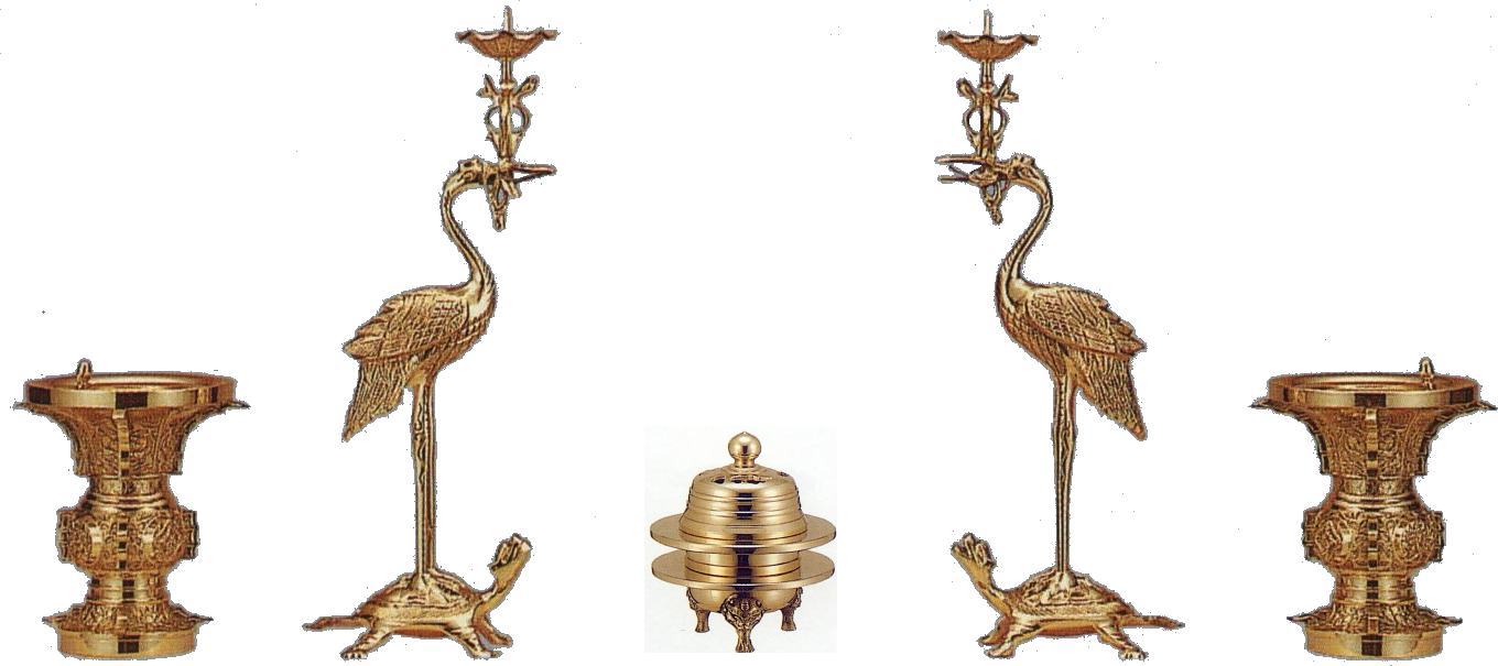 楽天市場】本山彫 丸型四鰭（よつひれ）五具足 本金メッキ仕上 4.0号