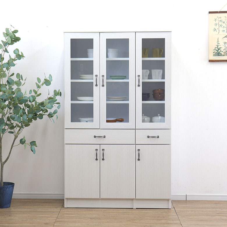 大阪引取限定 FRIA-90KB-WH 食器棚 ホワイト 大阪引取限定 FRIA-90KB