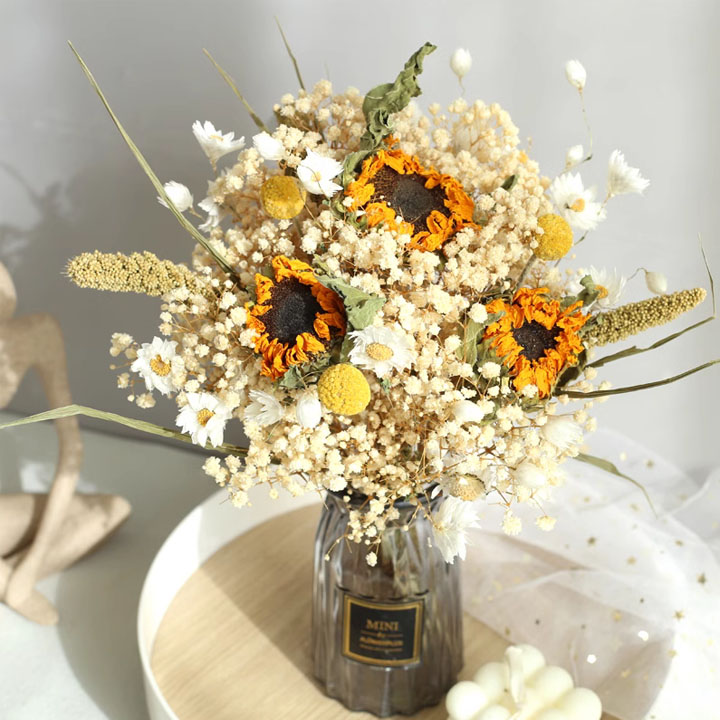 楽天市場】ドライフラワー ガラス花瓶 バラ ひまわり デイジー 自然
