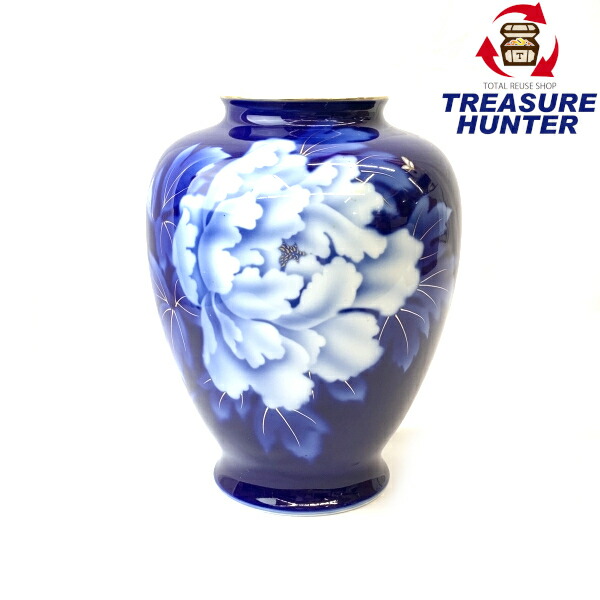 稀少・廃盤】宮内庁御用達 有田焼 赤地 瑠璃 染錦 牡丹 金彩 花生 壺