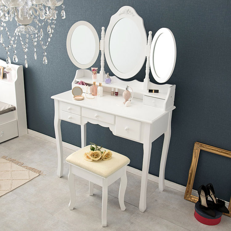 楽天市場】ドレッサー 三面鏡タイプ 幅90cm スツール付き オーバル 丸