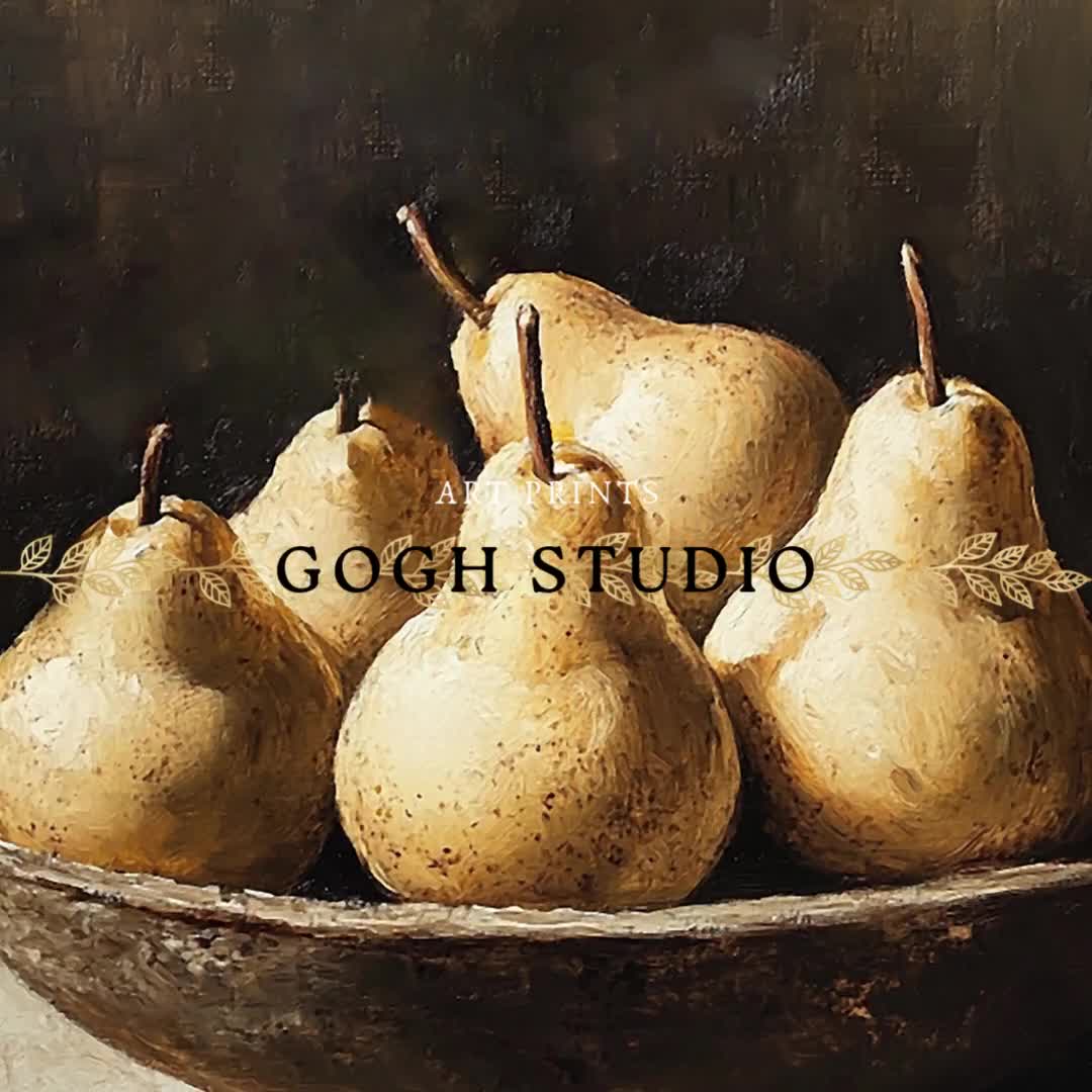 ヴィンテージの洋梨の静物画、素朴なキッチンアート（デジタルプリント