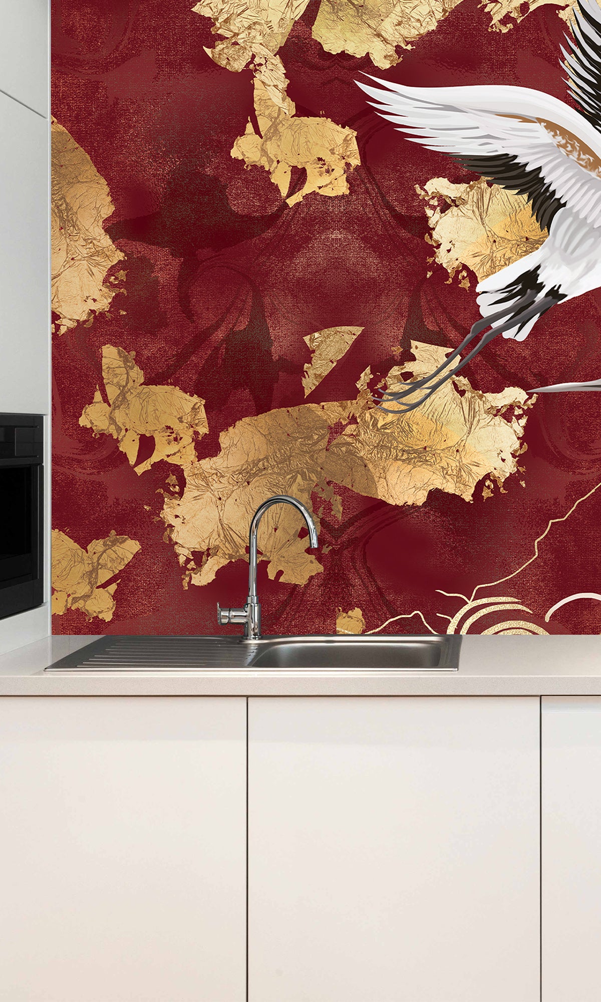 Red Crane on Abstract Clouds Murals M2633 – Walls Republic US