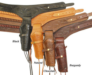 Hand Tooled Leather Gun Belt with Single Holster - .22 Caliber