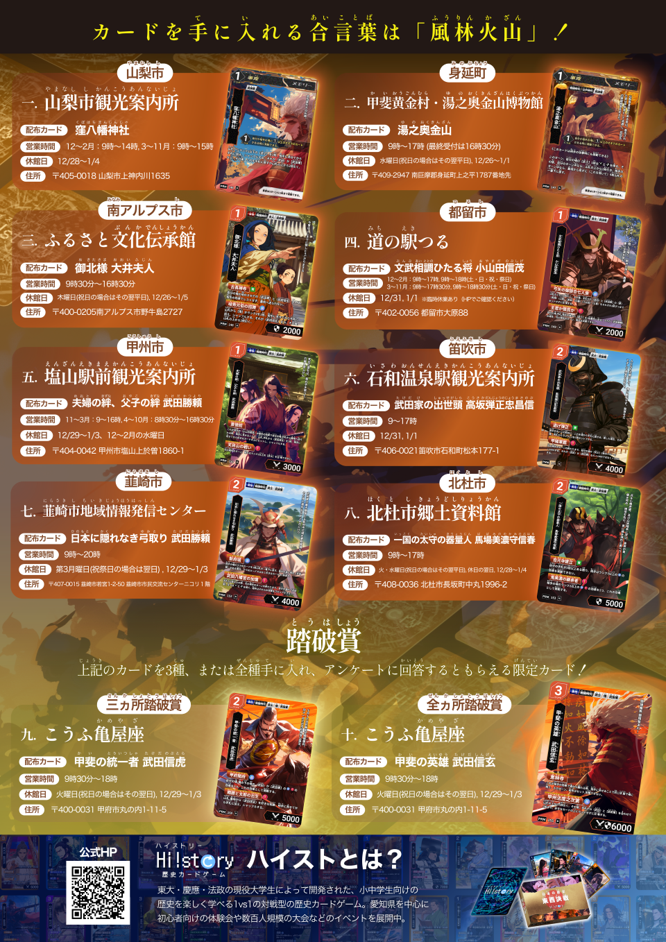 12月12日〜4月12日】甲斐國武田 歴史カードラリー開催！北杜市郷土