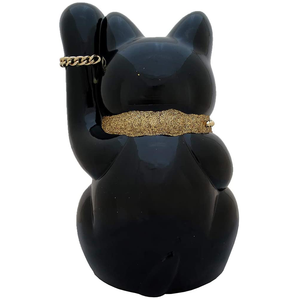 招き猫 置物 貯金箱 手長小判猫 黒 左手