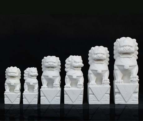 精雕汉白玉正脸石狮子20-35厘米-北京陵园网