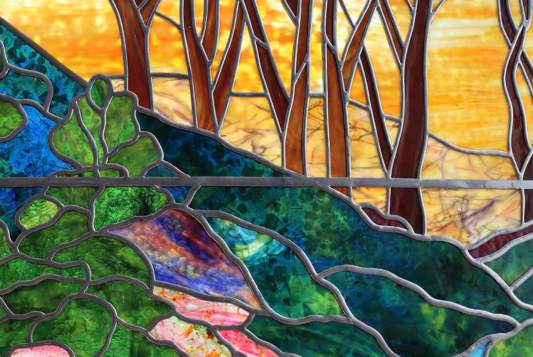 花・植物・風景のデザイン-044「水辺の小鹿」| ステンドグラスバロック