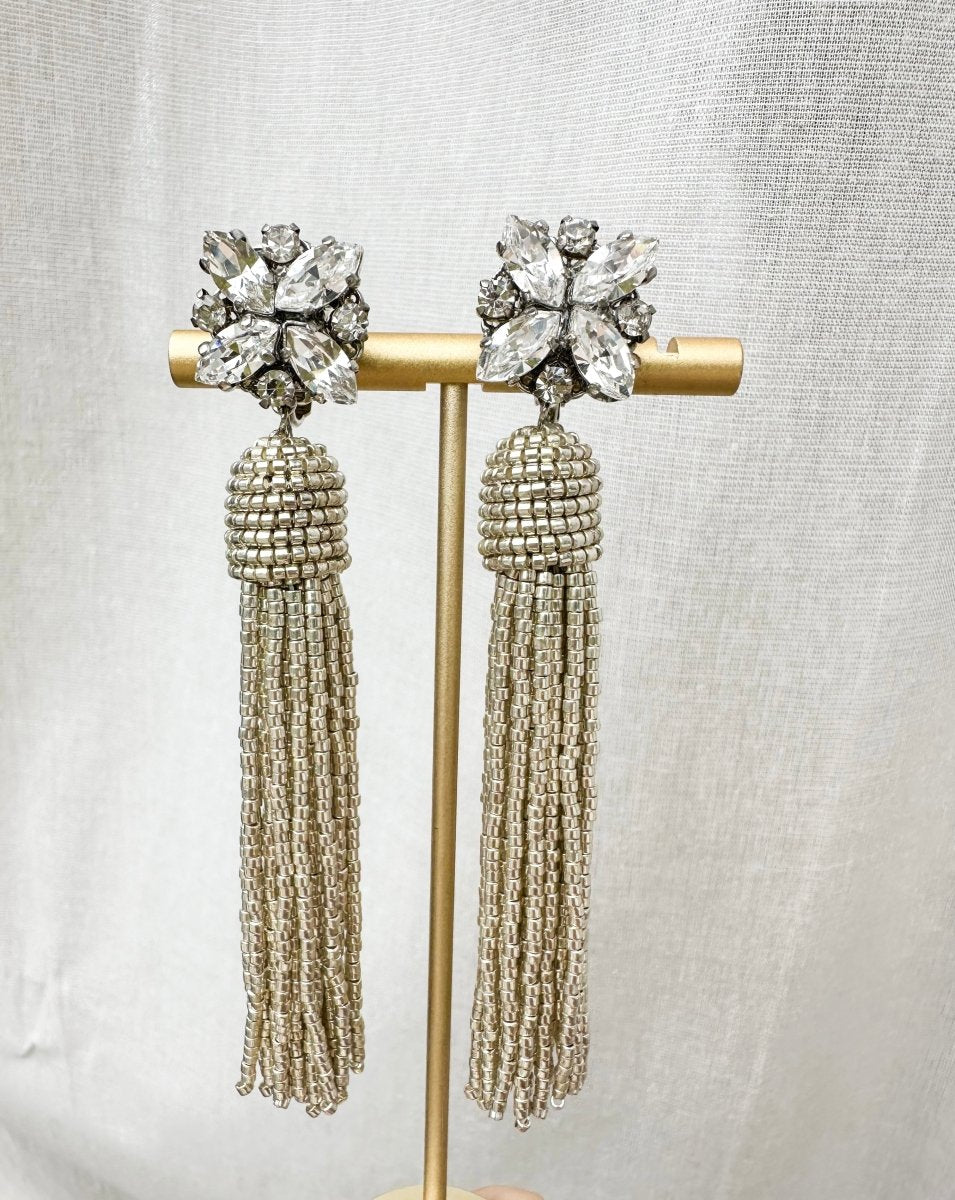 ビジュークローバーシルバービーズタッセルピアス＆イヤリング