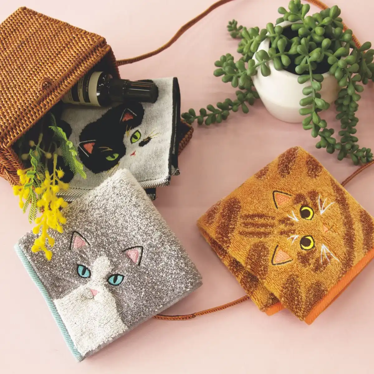 うちのニャンコ ロゼット 毛並み ハンカチ｜ギフトプラザオンライン