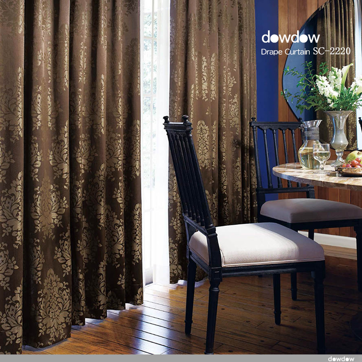 アンティーク*クラシック】サテンのダマスク柄のドレープカーテン【SC