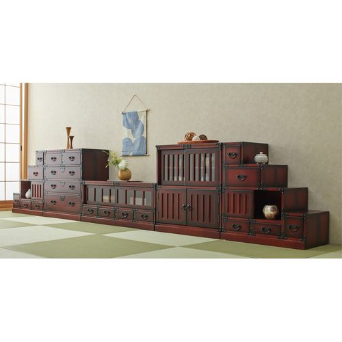 民芸調 階段箪笥 右下がり kuro1016by_64736 kuroshio 扉付 W670×D345