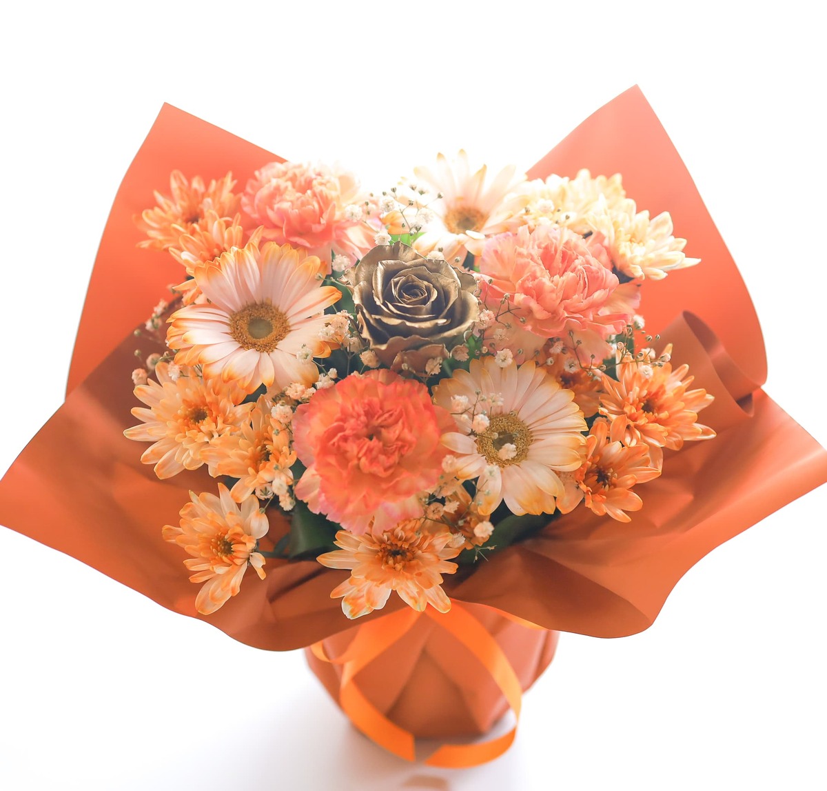 周年祝いの花＞フラワーアレンジメント *キュートオレンジ