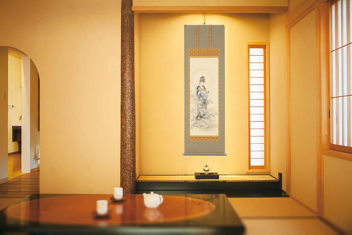 雲上観音（右向き） 伊藤 香川 （尺五）肉筆 あ067！ 観音 - 掛け軸