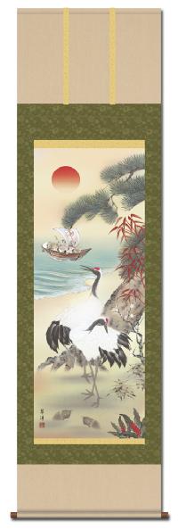 鶴亀三友福神図 遠山翠洋 尺五 日本製 開運画 - 掛け軸（掛軸）販売