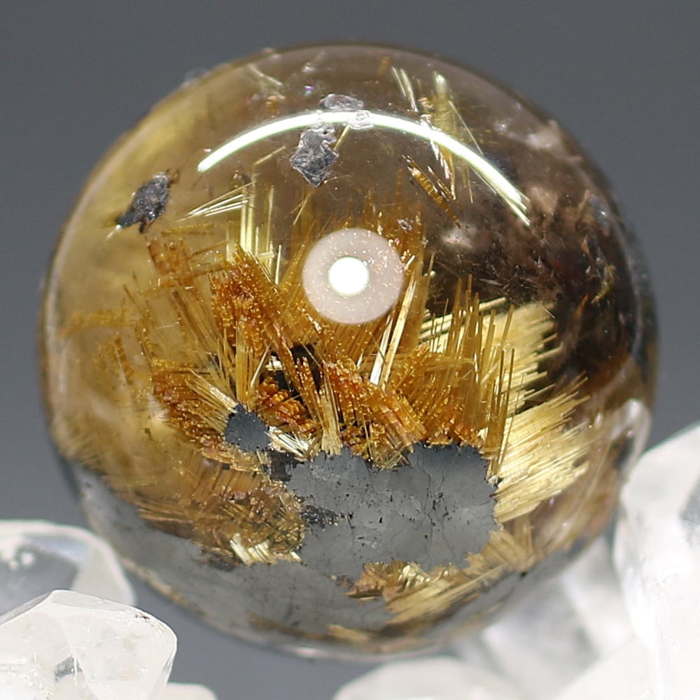 高品質]太陽放射ルチルクォーツ丸玉/スフィア☆現品動画あり - 埼玉県
