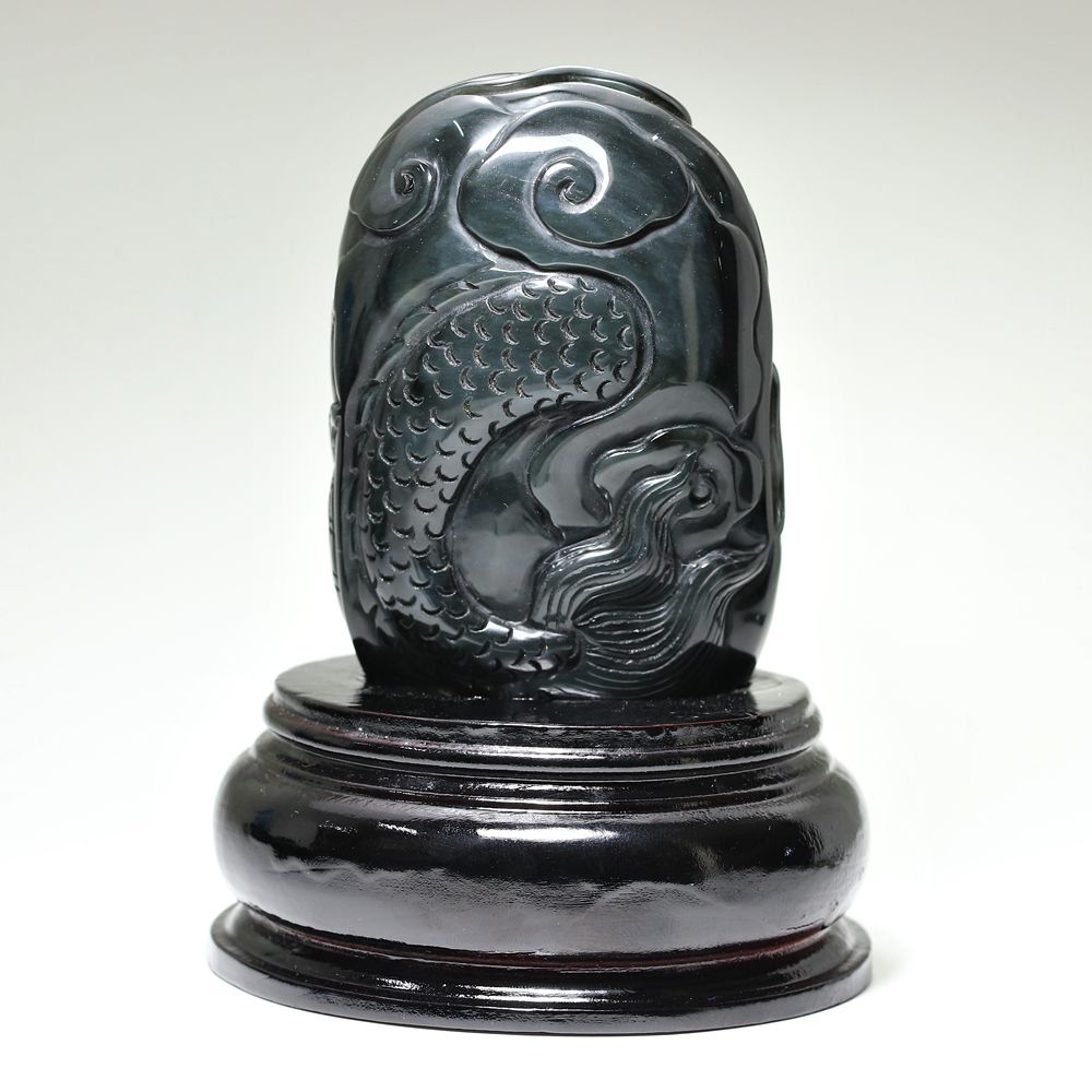 高品質]メキシコ産レインボーオブシディアン黒曜石/(辰)龍彫刻（全高約