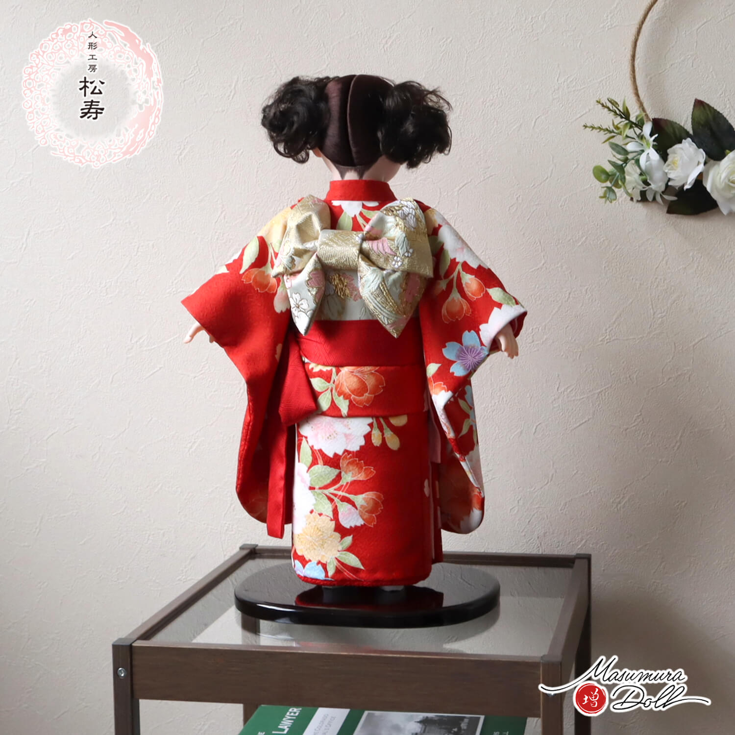 新作 市松人形 小出松寿作10号 京友禅「桜尽くし」赤衣装 かわいい