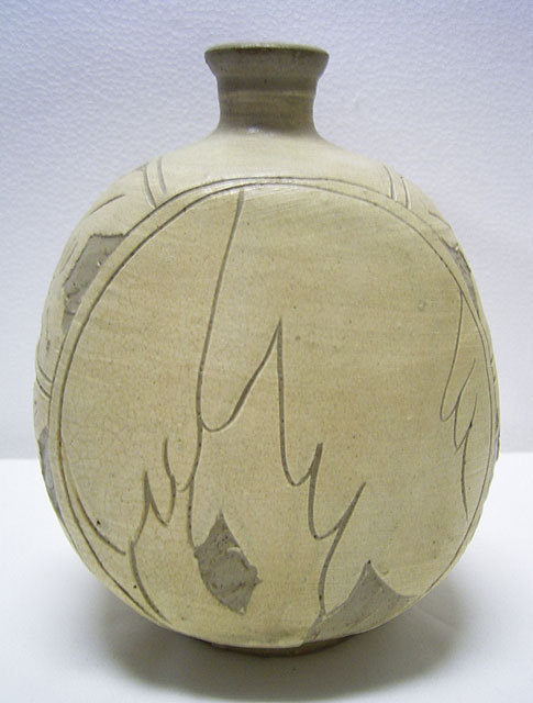 鶏龍山 粉青沙器 掻落扁壺 李朝 韓国 朝鮮 美品