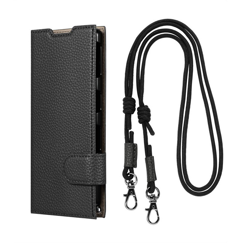 AQUOS sense7 SH-53C/SHG10 ショルダーストラップ付きPUレザーフラップ