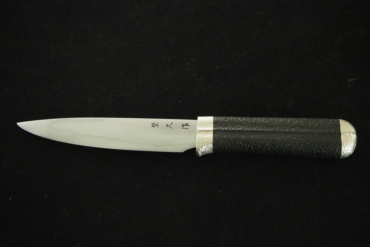 刀匠・竹花一貫斎繁久作 玉鋼黒檀把和式狩猟刀3寸・両刃 | 和式鍛造