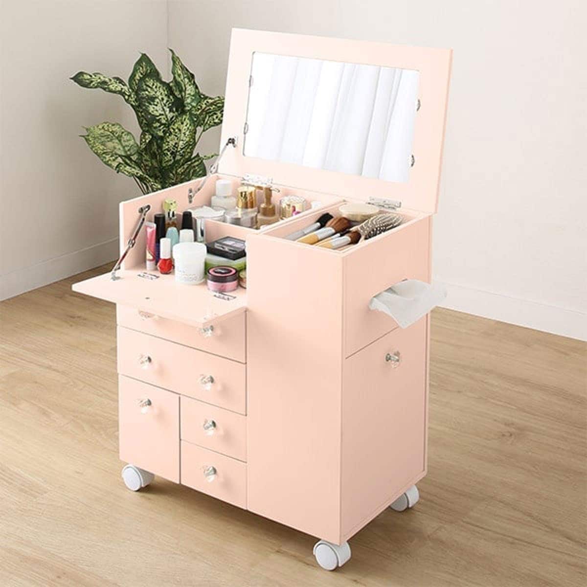 たっぷり収納コスメドレッサーワゴン(ピンク) | ニトリネット【公式