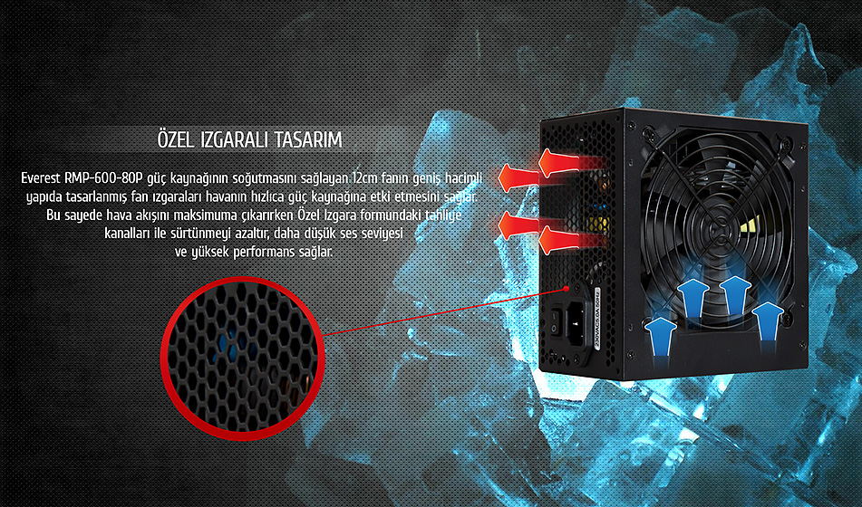 Rampage RMP-600-80P 600W 80Plus Bronze 12cm Fan Aktif PFC Power