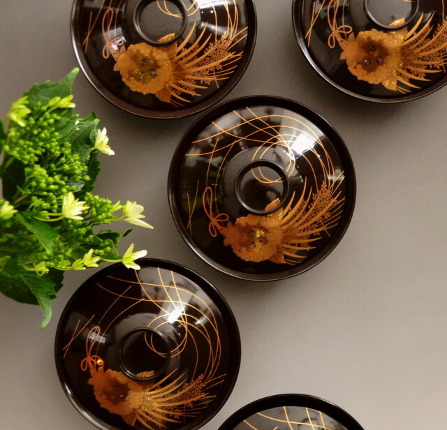 加賀蒔絵漆椀5客 蒔絵椀 漆器 Antique Sam's Collection