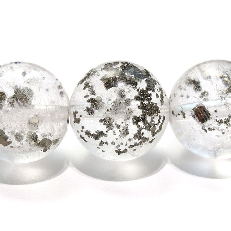 ブレス パイライトインクォーツ＜ブラジル産＞ 丸 約9.5mm 記憶力 強い