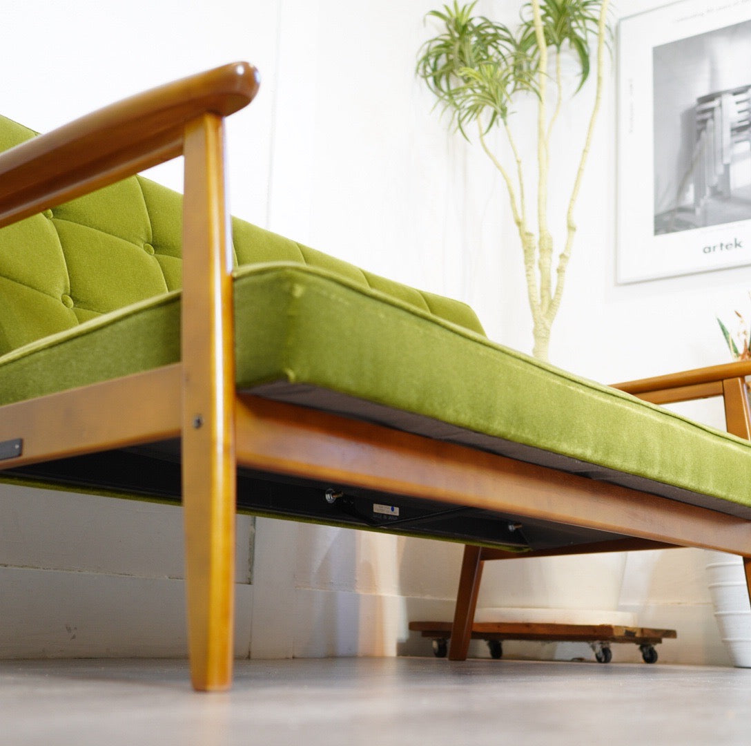 カリモク60 Kチェア 2シーターソファ モケットグリーン 中古 緑 レトロ