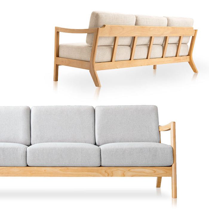 幅181cm] 木肘ソファ 3人掛け 天然木フレーム ファブリック 北欧 【超