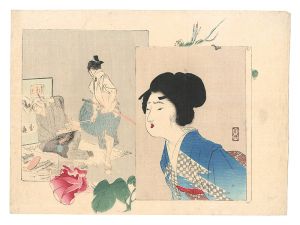口絵木版画、小説日本女禮式大全の口絵二枚売りになります。水野年方と