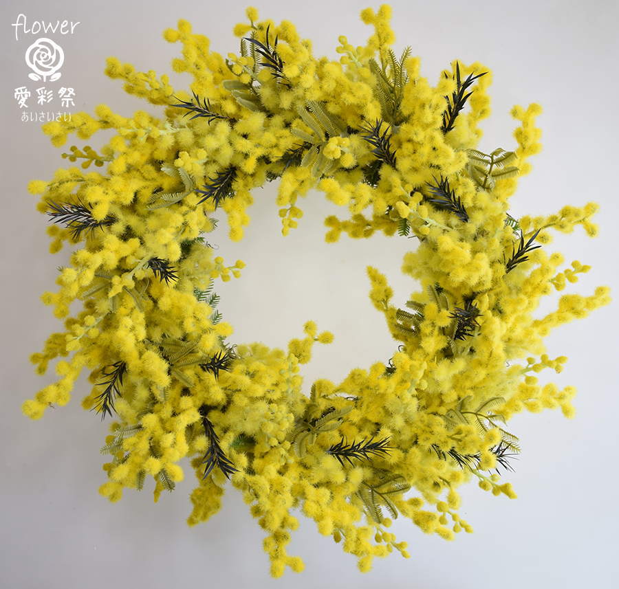 ミモザのリース ミモザリース アーティフィシャルフラワー 造花 大きい