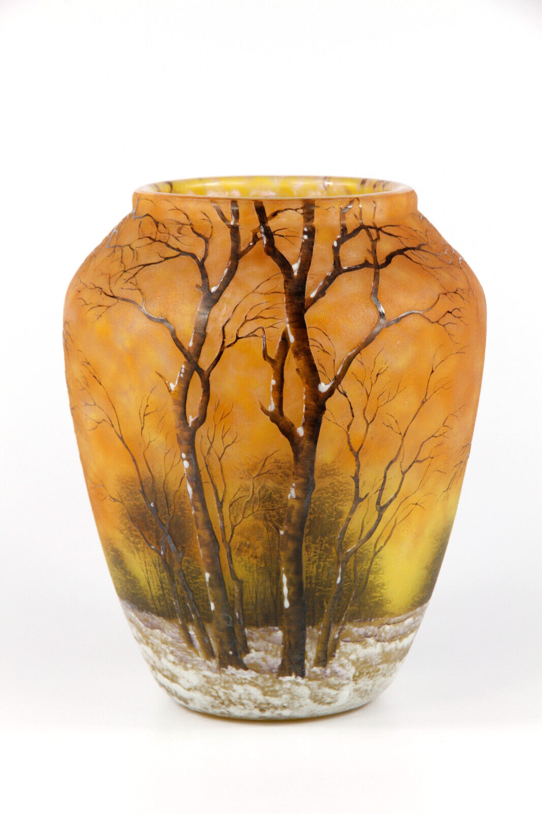 ドーム兄弟（ドームナンシー）冬景色の花瓶 アールヌーボー期 1900年頃