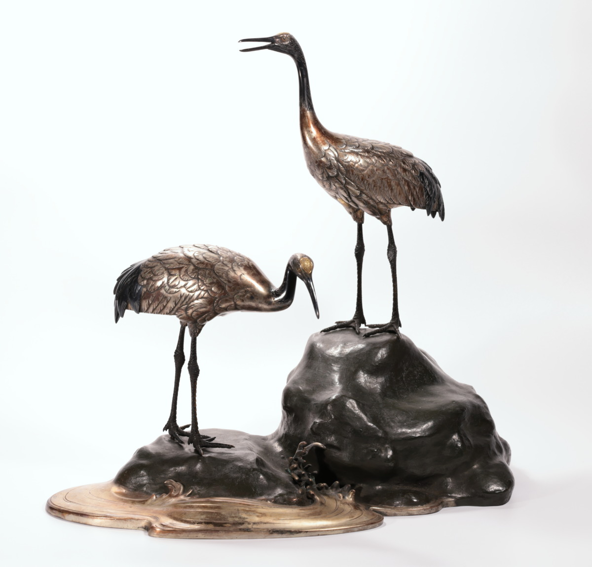 光陽作 銀製双鶴置物 - 古好屋