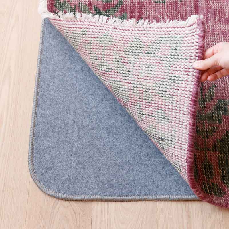 ヴィンテージ風ラグ ウール100％のパープルラグ[DP04オールドローズ