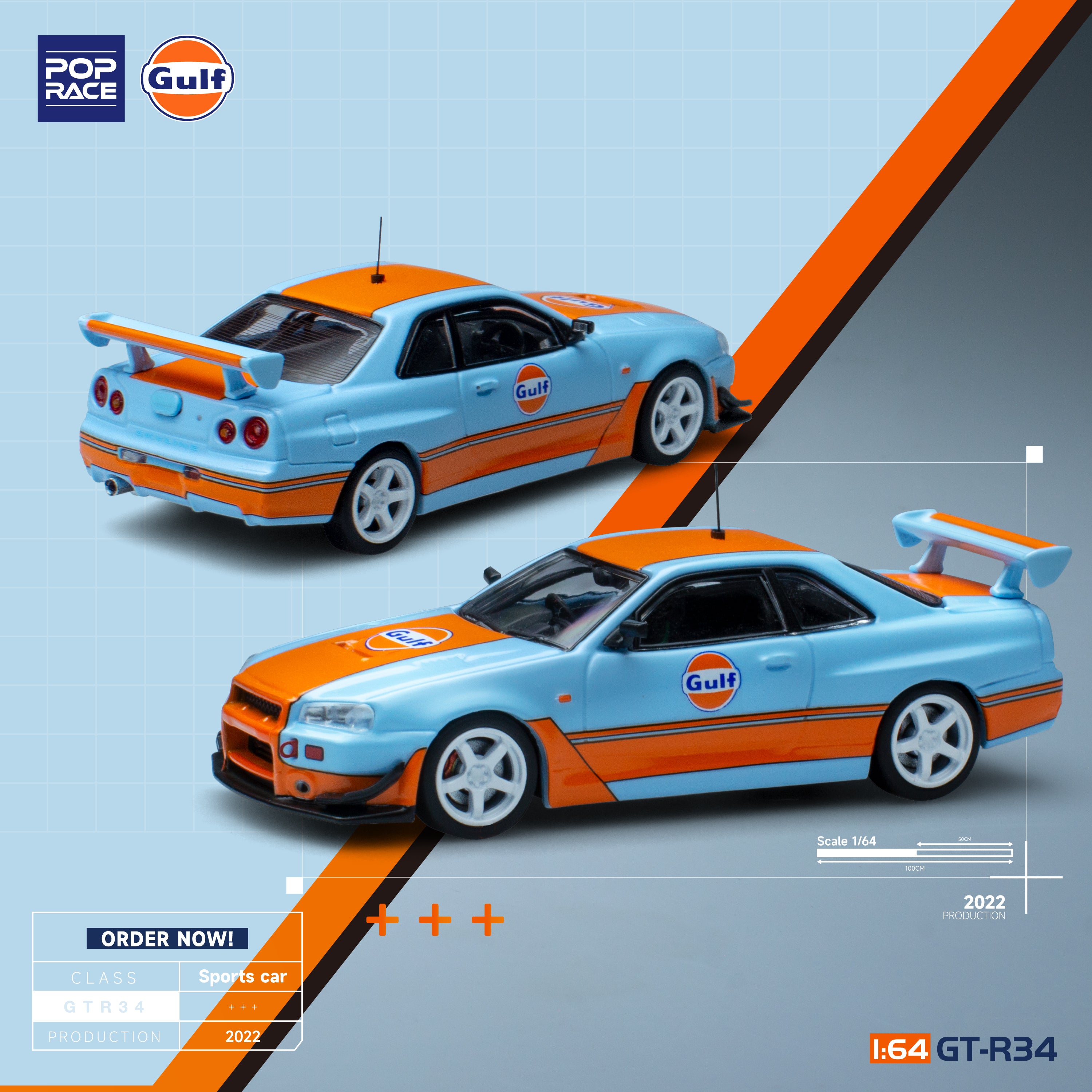 Pop Race 1/64 GTR R34 Gulf Oil Livery – Black Ice Diecast